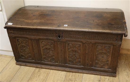 A Swedish carved coffer W.125cm.